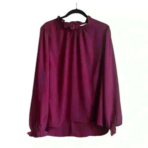 Main Strip Women’s Large Dark cherry ruffle blouse boho classic elegant feminine